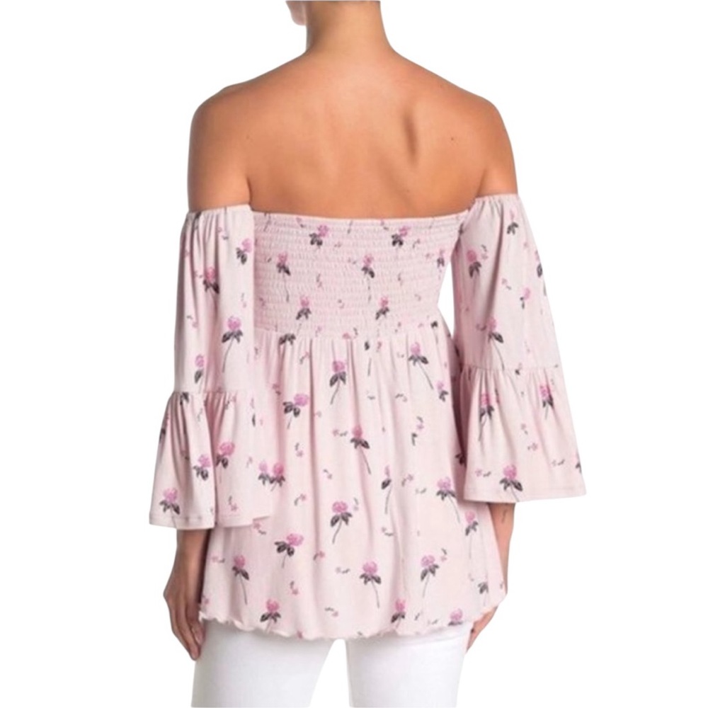 Free People Lana Off The Shoulder Romantic Boho Floral Top Bell Sleeves NEW S - Picture 3 of 7